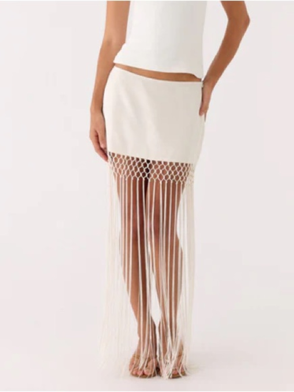 Peppermayo Cream Fringe Mini Skirt bridal festival coquette
